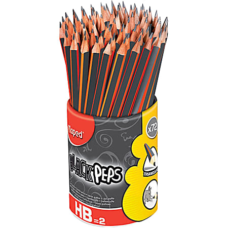Helix Black Peps Triangular No. 2 Pencils, #2 Lead, Yellow Barrel, Pack Of 72 Pencils