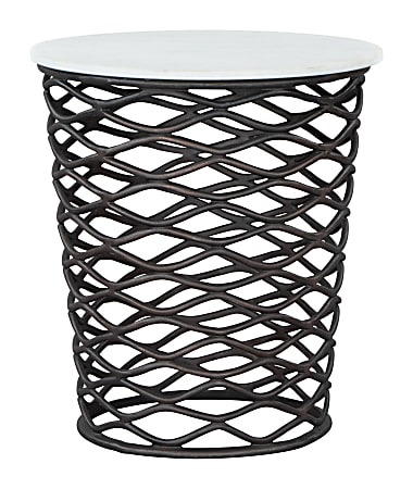 Zuo Modern King Aluminum Round End Table, 21-1/2”H x 17-15/16”W x 17-15/16”D, White/Antique Bronze