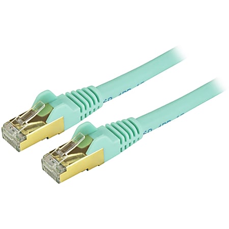 StarTech.com 12ft Aqua Cat6a Shielded Patch Cable - First End: 1 x RJ-45 Male Network - Second End: 1 x RJ-45 Male Network - 1.25 GB/s - Patch Cable - Shielding - Gold Plated Connector - Aqua