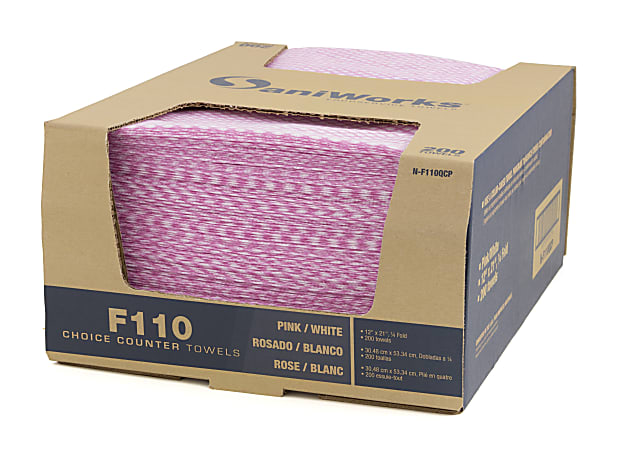 Hospeco SaniWorks® Choice Counter Towels, 12" x 21", Pink/White, Pack Of 200 Towels