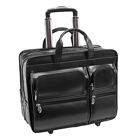 McKleinUSA Tribeca L Series Wheeled Leather Briefcase With 15.6" Laptop Pocket, Black