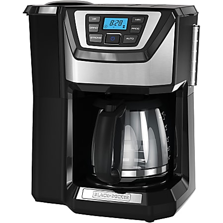 Black+Decker 12-Cup Mill & Brew Coffeemaker - Programmable - 12 Cup(s) - Multi-serve - Grinder - Coffee Strength Setting - Black - Glass Body