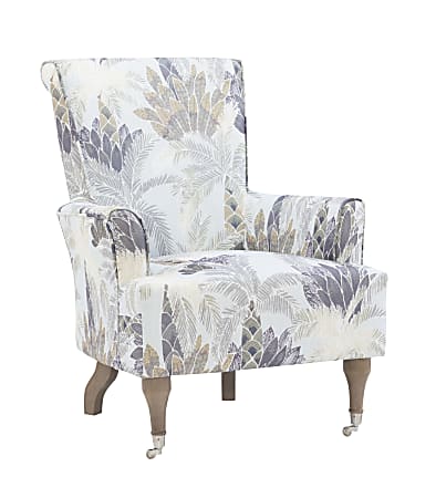 Linon Jasmine Arm Chair, Rustic Gray/Blue Green Leaf