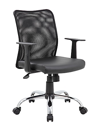 Boss Office Products Budget Vinyl Mid-Back Task Chair, With Arms, Black