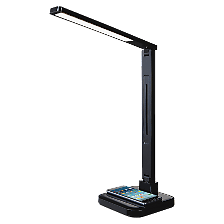 Lorell® LED Smart USB Desk Lamp With Qi Wireless Charger, Dimmable, Black