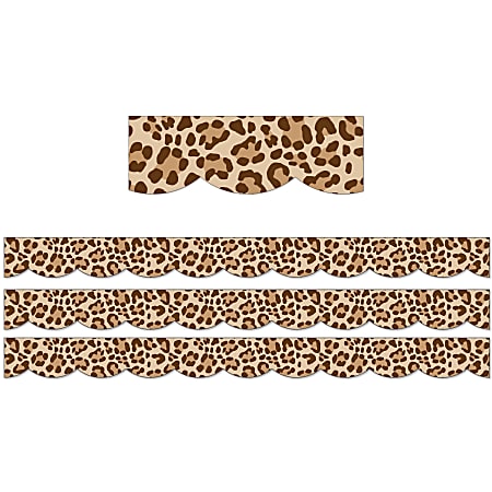 Carson Dellosa Education Scalloped Border, Schoolgirl Style Simply Safari Leopard, 39' Per Pack, Set Of 3 Packs
