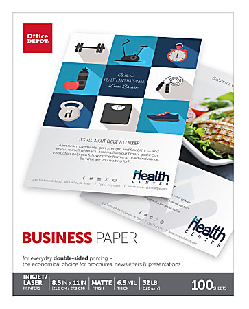Office Depot® Brand Business Paper, Matte, Letter Size, White, Pack Of 100 Sheets