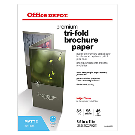 Office Depot® Double-Sided Presentation Paper, Matte, Tri-Fold, Letter Size (8 1/2" x 11"), 45 Lb, Ream Of 100 Sheets