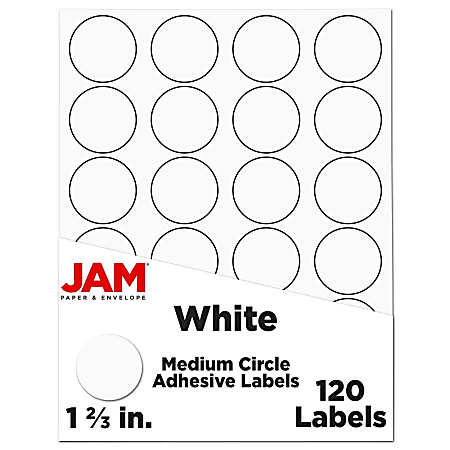 JAM Paper® Circle Label Sticker Seals, 1 2/3", White, Pack Of 120