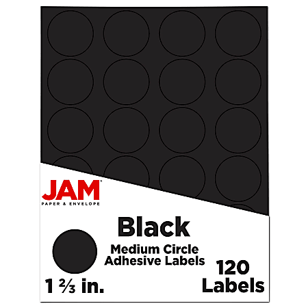 JAM Paper® Circle Labels, 1 2/3", Black, Pack of 120 Labels