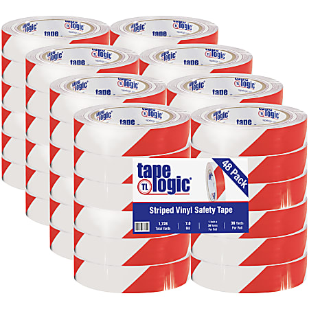 BOX Packaging Striped Vinyl Tape, 3" Core, 1" x 36 Yd., Red/White, Case Of 48
