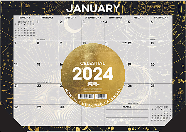 2024 Willow Creek Press Desk Pad Calendar, 12" x 17", Celestial Art, January To December