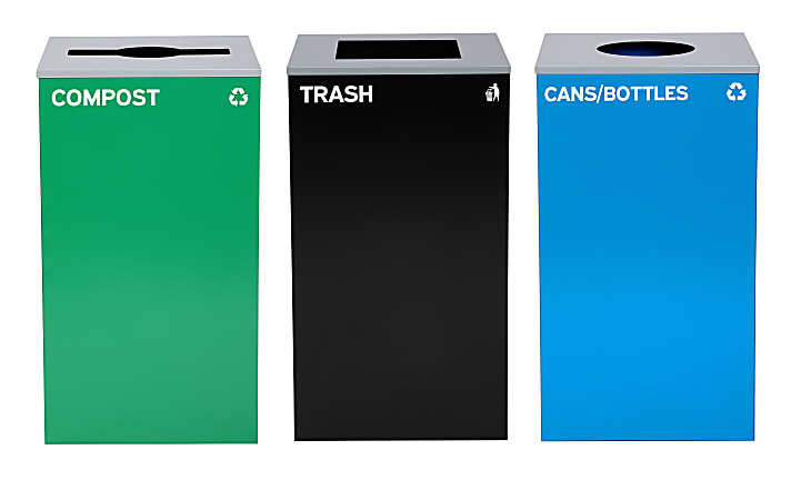 Alpine Industries Stainless-Steel Open Top Cans/Bottles Recycling, Compost And Trash Can Set, 29 Gallons, Black/Blue/Green - ALP4450-BLK-KIT38