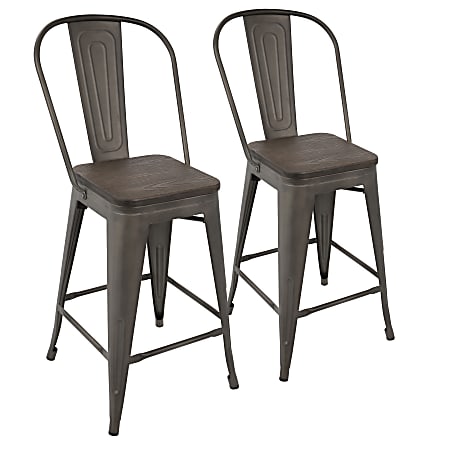 LumiSource Oregon High Back Counter Stools AntiqueEspresso Set Of