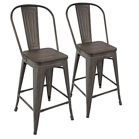 LumiSource Oregon High-Back Counter Stools, Antique/Espresso, Set Of 2 Stools