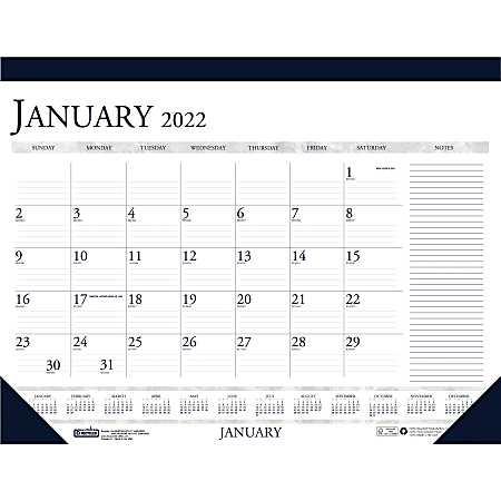 House of Doolittle Small Blocks 12-Month Desk Pad - Julian Dates - Monthly - 1 Year - January 2022 till December 2022 - 1 Month Single Page Layout - 18 1/2" x 13" Sheet Size - 1.50" x 1.88" Block - Desk Pad - Blue, Gray
