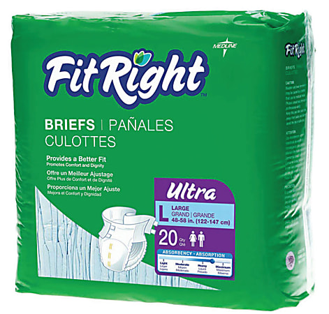 FitRight Ultra Briefs, Large, 48 - 58", Blue, 20 Briefs Per Bag, Case Of 4 Bags