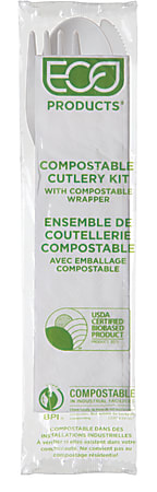 Eco-Products Plantware High-Heat PLA Cutlery Kits, 6", White, Pack Of 250 Kits