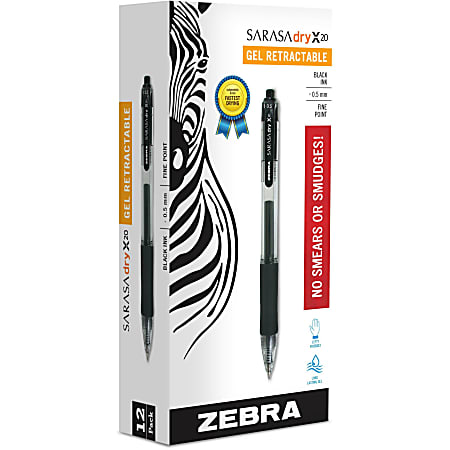 Zebra® SARASA X20 Retractable Gel Pens, Pack Of