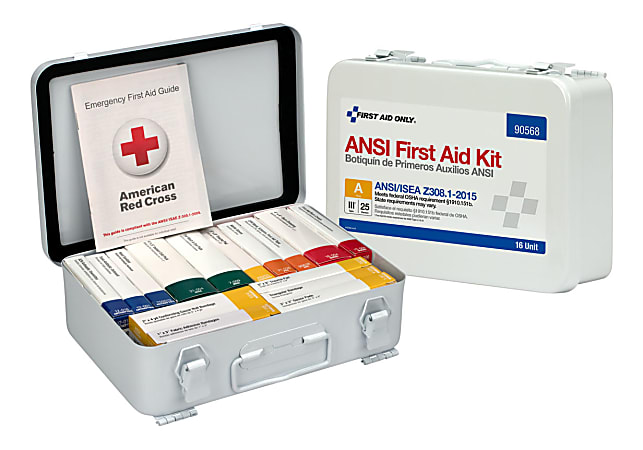 First Aid Only Metal Weatherproof First Aid Kit, White, 82 Pieces