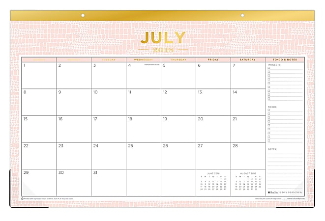 Blue Sky™ Day Designer Monthly Desk Pad Calendar, 11" x 17", Blush Le Liz, July 2018 to June 2019