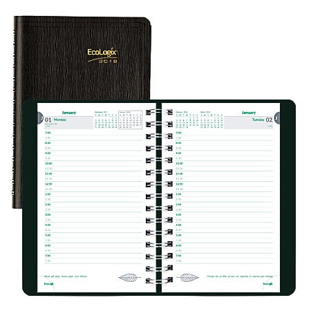 Brownline® EcoLogix Daily Planner, 5" x 8", 100% Recycled, FSC Certified, Black, January to December 2018 (CB410W.BLK-18)