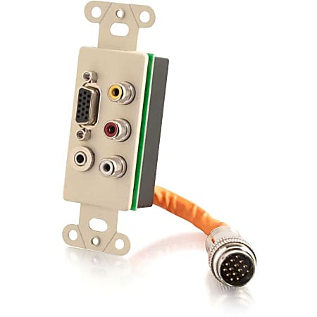 C2G RapidRun Integrated VGA (HD15) + 3.5mm + Composite Video + Stereo Audio Decorative Style Wall Plate - Ivory - Mounting plate - HD-15, RCA X 3, mini-phone stereo 3.5 mm - ivory