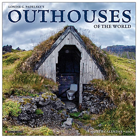 2026 Willow Creek Press Art & Design Monthly Wall Calendar, 12" x 12", Outhouses, January To December, 52259