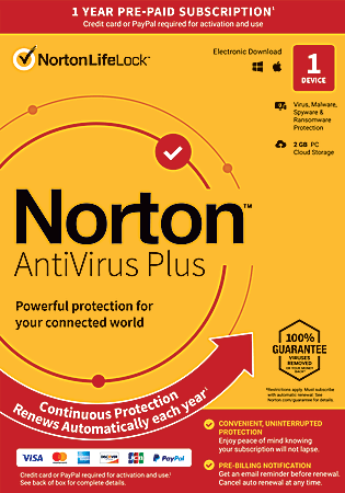 Norton™ AntiVirus™ Plus, 1 Device, 1-Year Subscription, Auto-Renewal, Download