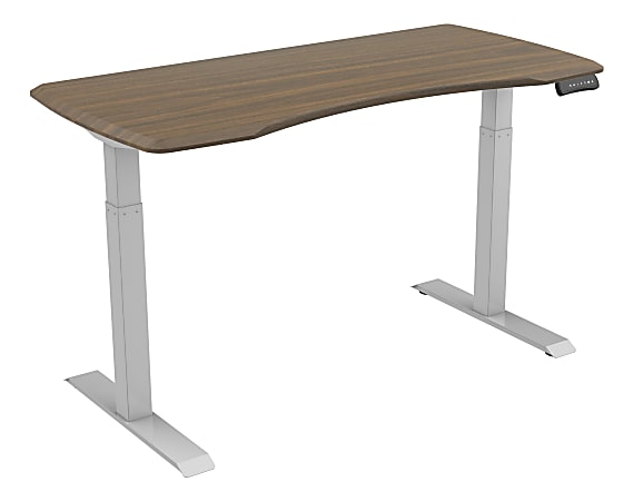 Loctek 55"W Height-Adjustable Desk, Silver/Wood