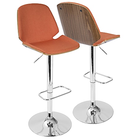 LumiSource Serena Mid-Century Modern Barstool, Orange/Chrome