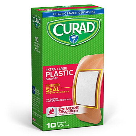 CURAD&reg; Plastic Adhesive Bandages, 2" x 4", Tan, Case Of 24