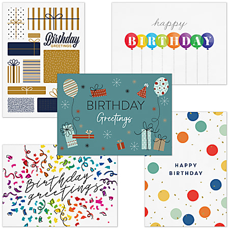 All-Occasion Greeting Cards, Modern Birthday Assortment Pack With Blank Envelopes, 7-7/8" x 5-5/8", Pack Of 50