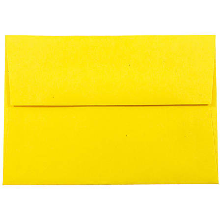 JAM Paper® Booklet Envelopes, #4 Bar (A1), Gummed Seal, 30% Recycled, Yellow, Pack Of 25