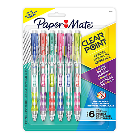 Paper Mate Clearpoint Mechanical Pencil, Break-Resistant, Color Block Edition, HB #2 Lead (0.7mm), 6 Count