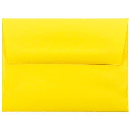 JAM Paper® Booklet Invitation Envelopes, A2, Gummed Seal, 30% Recycled, Yellow, Pack Of 25