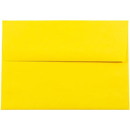 JAM Paper® Booklet Invitation Envelopes, A7, Gummed Seal, 30% Recycled, Yellow, Pack Of 25