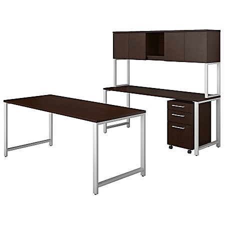 Bush Business Furniture 400 Series 72"W x 30"D Table Desk And Credenza With Hutch And 3 Drawer Mobile File Cabinet, Mocha Cherry, Standard Delivery