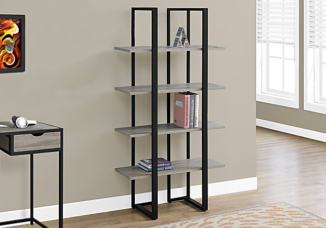 Monarch Specialties 4-Shelf Metal Bookcase, Dark Taupe/Black