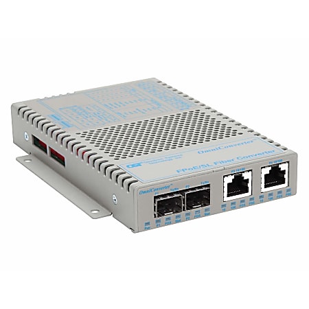 Omnitron OmniConverter SL 10/100 PoE Ethernet Fiber Media Converter Switch RJ45 SFP Wide Temp - 2 x 10/100BASE-TX; 2 x 100BASE-FX; DC Powered; Lifetime Warranty