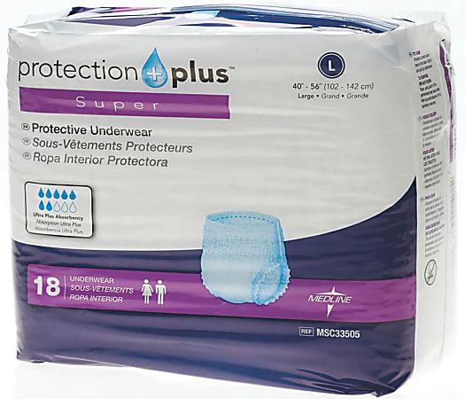 Protection Plus Super Protective Disposable Underwear, Large, 40 - 56", White, 18 Per Bag, Case Of 4 Bags