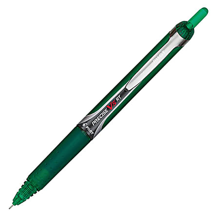 Pilot® Precise V5 RT Premium Retractable Rolling Ball Pen, Fine Point, 0.5 mm, Green Barrel, Green Ink