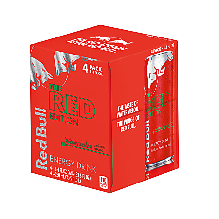 Red Bull Energy Drinks, Red Edition, 8.4 Oz, Pack Of 4 Cans