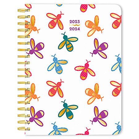 2023-2024 Plato Weekly/Monthly 18-Month Desk Planner, 6" x 7-3/4", Busy Bees, July to December