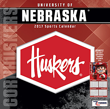 Turner Licensing® Team Wall Calendar, 12" x 12", Nebraska Cornhuskers, January to December 2017