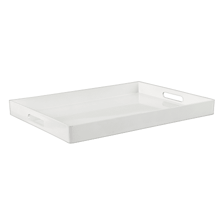 Amscan Rectangular Plastic Serving Tray With Handles, 14"H x 18"W x 1-3/4"D, White