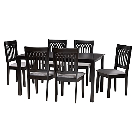 Baxton Studio Genesis Modern 7-Piece Dining Set, 29-3/16”H x 59-1/16”W x 35-7/16”D, Gray/Dark Brown