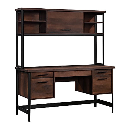 Sauder® Briarbrook 60”W Computer Desk With Hutch, Barrel Oak® Finish/Black Frame