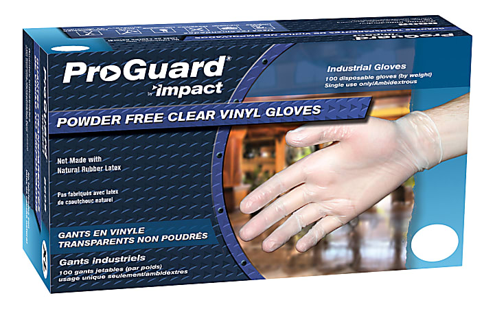 ProGuard Vinyl PF General Purpose Gloves - Large Size - Vinyl - Clear - Disposable, Powder-free, Beaded Cuff, Ambidextrous, Comfortable - For Food Handling, Cleaning, Painting, Manufacturing, Assembling, General Purpose - 100 / Box