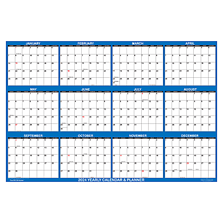 2024 SwiftGlimpse Jumbo Wet/Dry-Erase Laminated Monthly Wall Calendar, 54" x 36", Navy